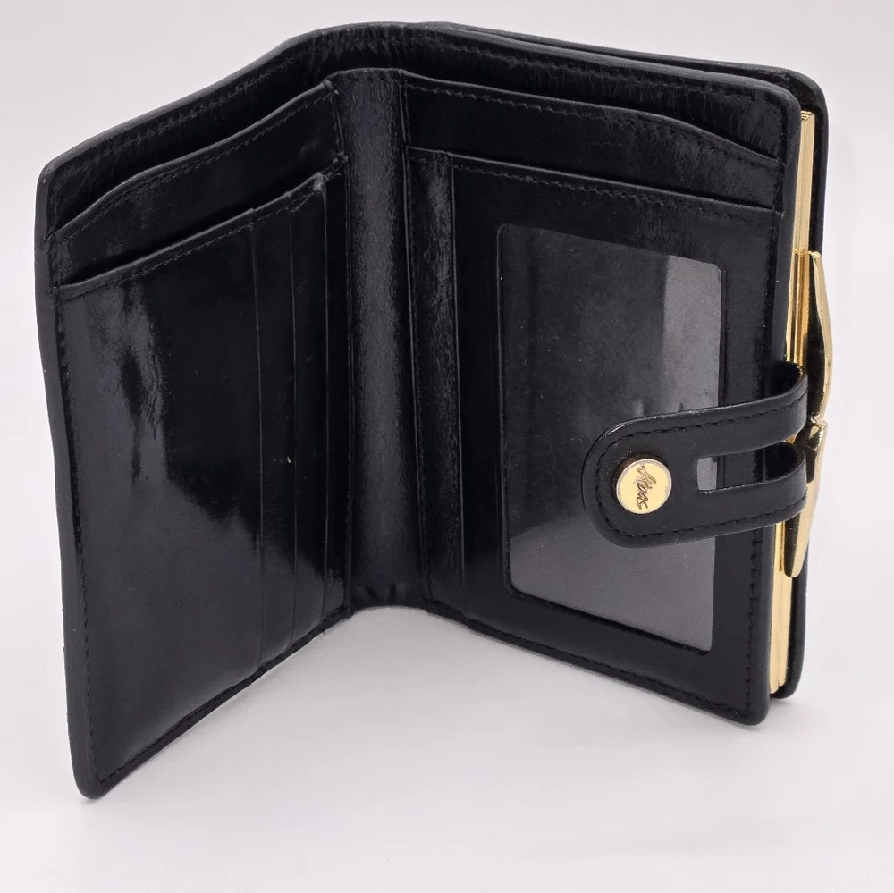Alligator Leather Kisslock Wallet Abas Black Gold Tone Vintage Luxury